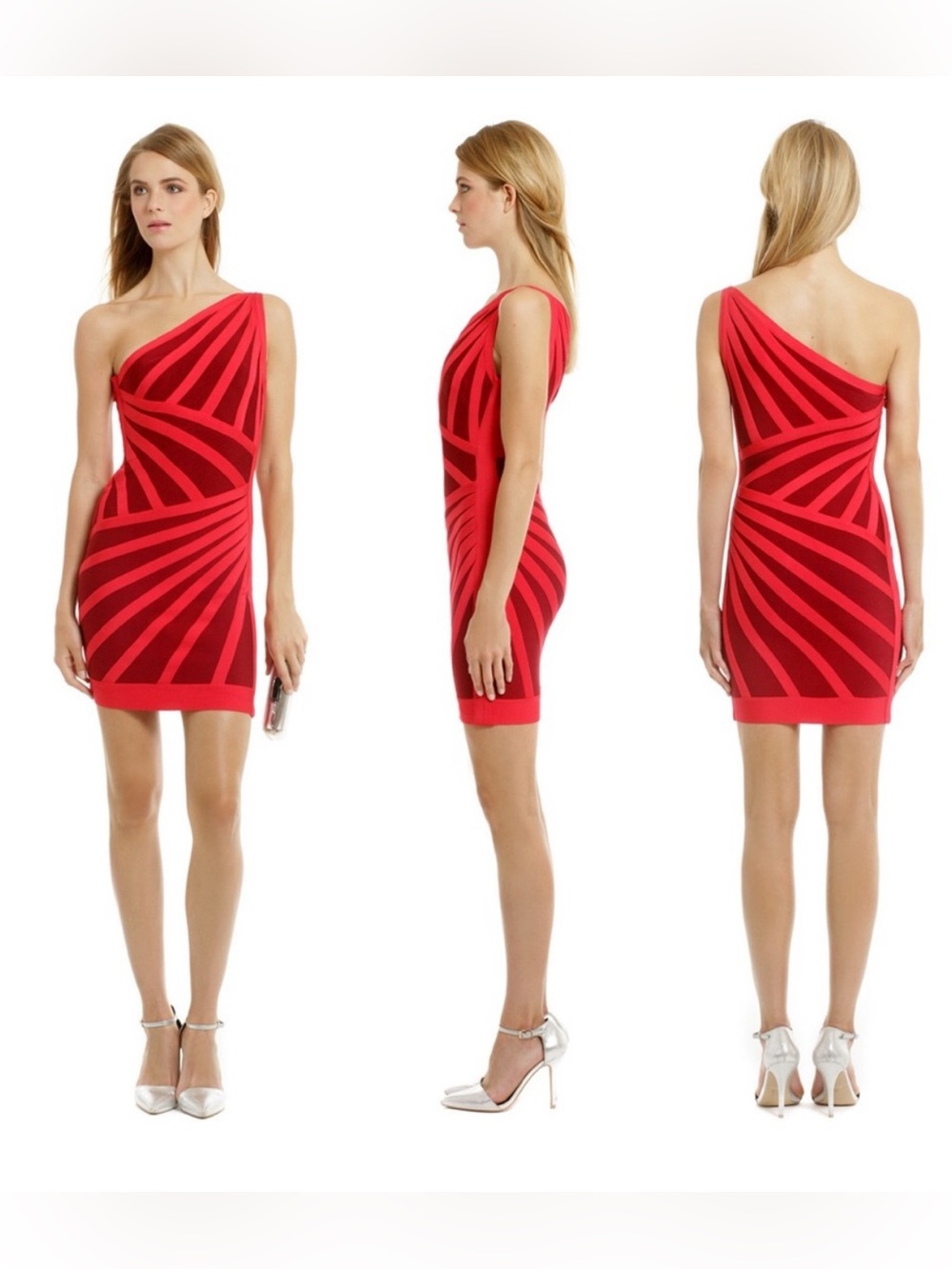 Herve Leger Red One Shoulder Carmela Dress size XS